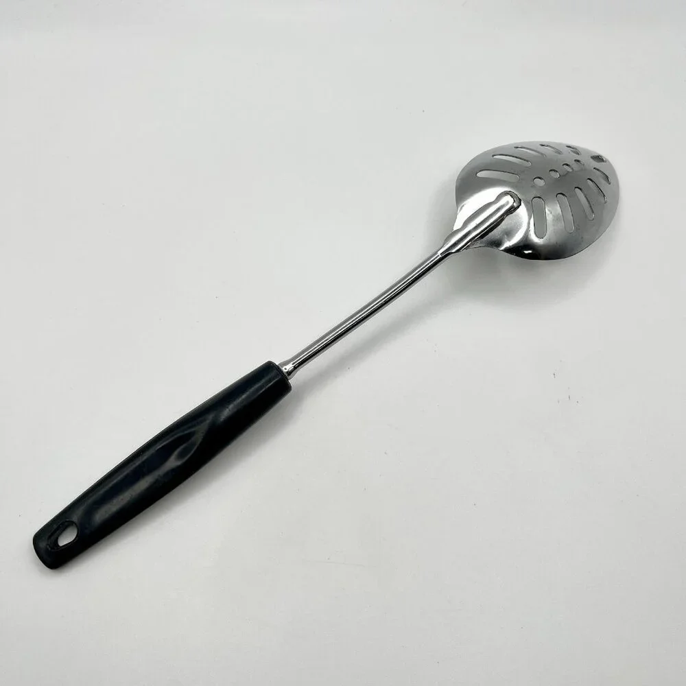 Vintage Foley Stainless Steel Slotted Serving Spoon Black Handle Mid Century